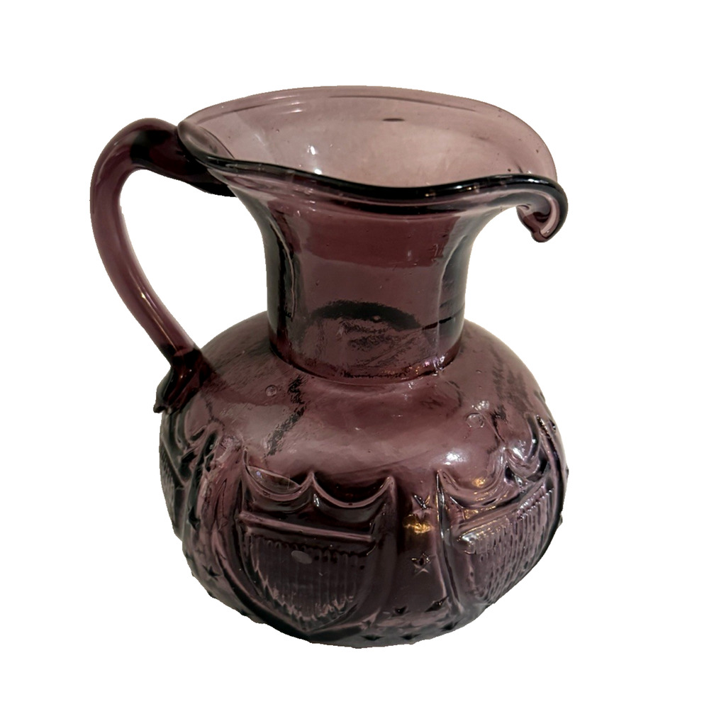 Vintage 1950s Clevenger Brothers Amethyst Glass Star & Shield Pitcher 5.5” T